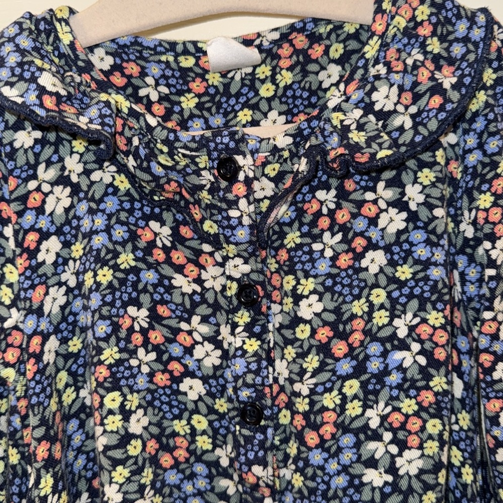 GAP Baby Lightweight Floral Quarter Sleeved ruffle collar Dresses blue Brown 2T - Picture 3 of 12
